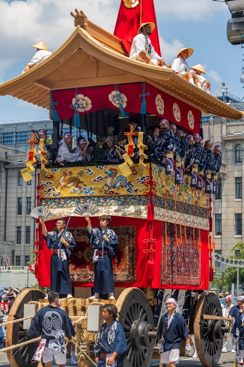 Traditional Gion Matsuri float parade through the streets of Kyoto during Japan's iconic summer festival