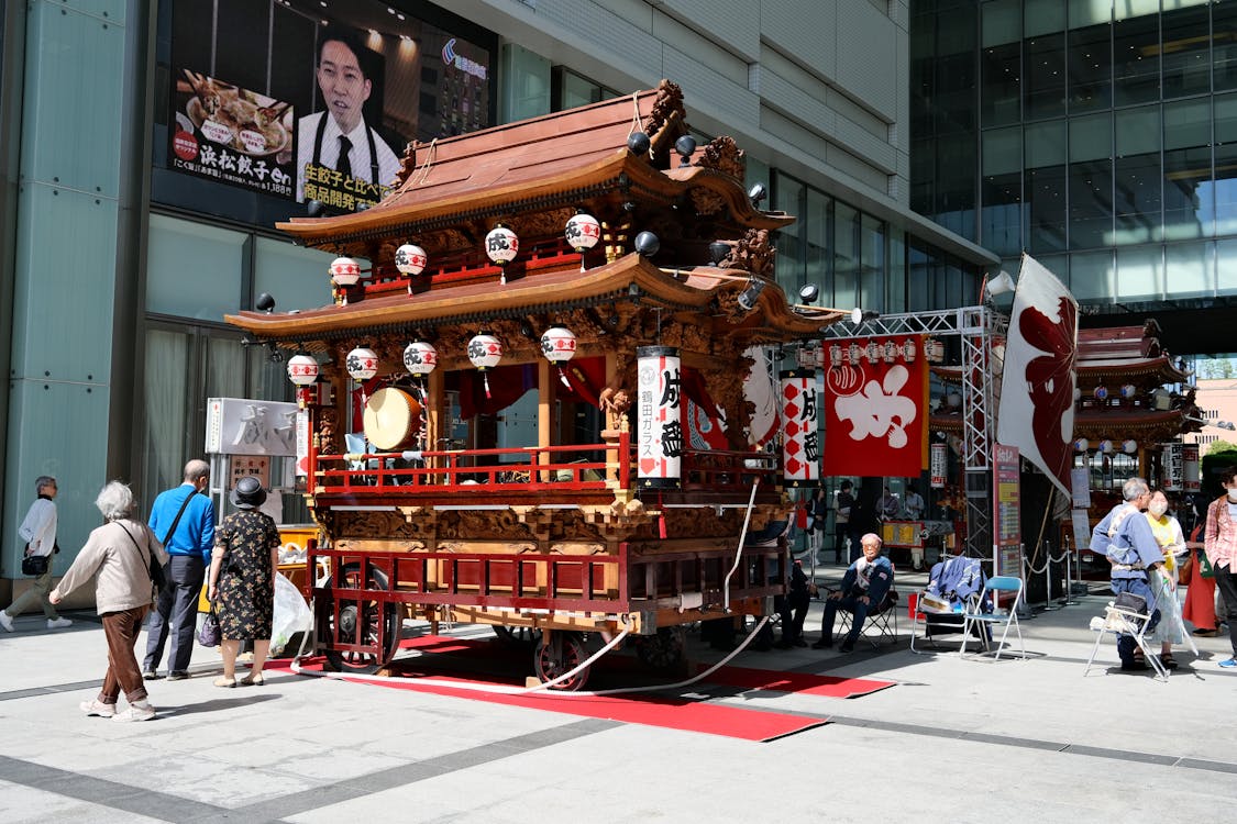 Japan summer festival with lanterns and traditional ceremony during Obon season