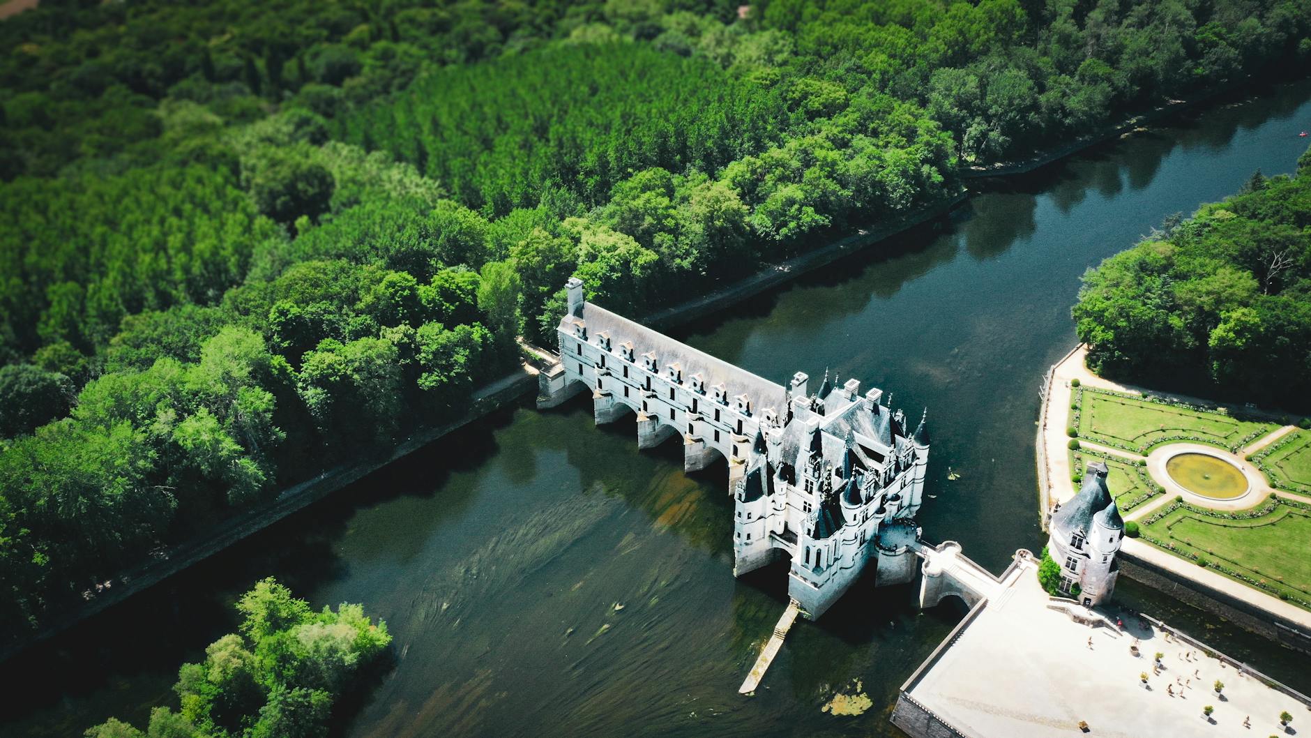 Loire Valley château and river on a bright day