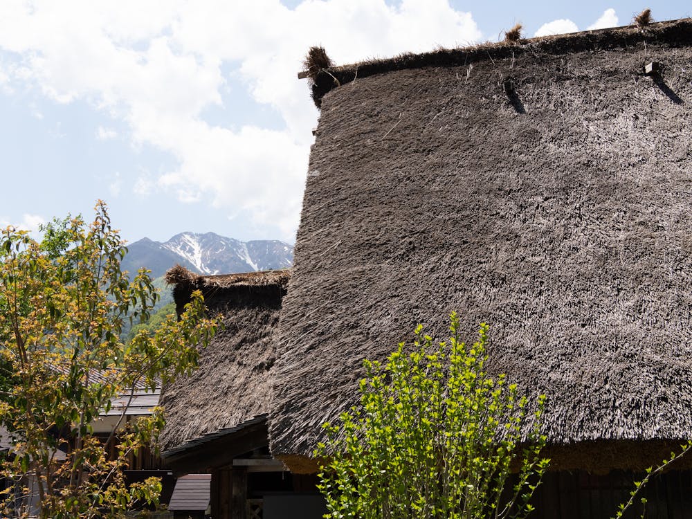 Traditional thatched-roof farmhouses in Ouchi-juku village, Fukushima, Japan
