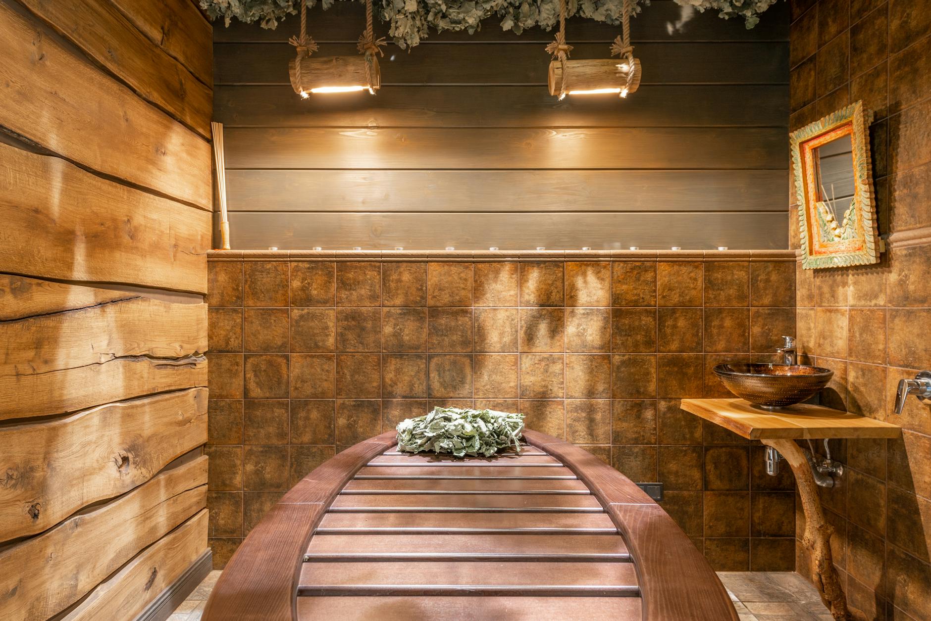 Boutique Paris wellness room with natural wood finishes and soft lighting