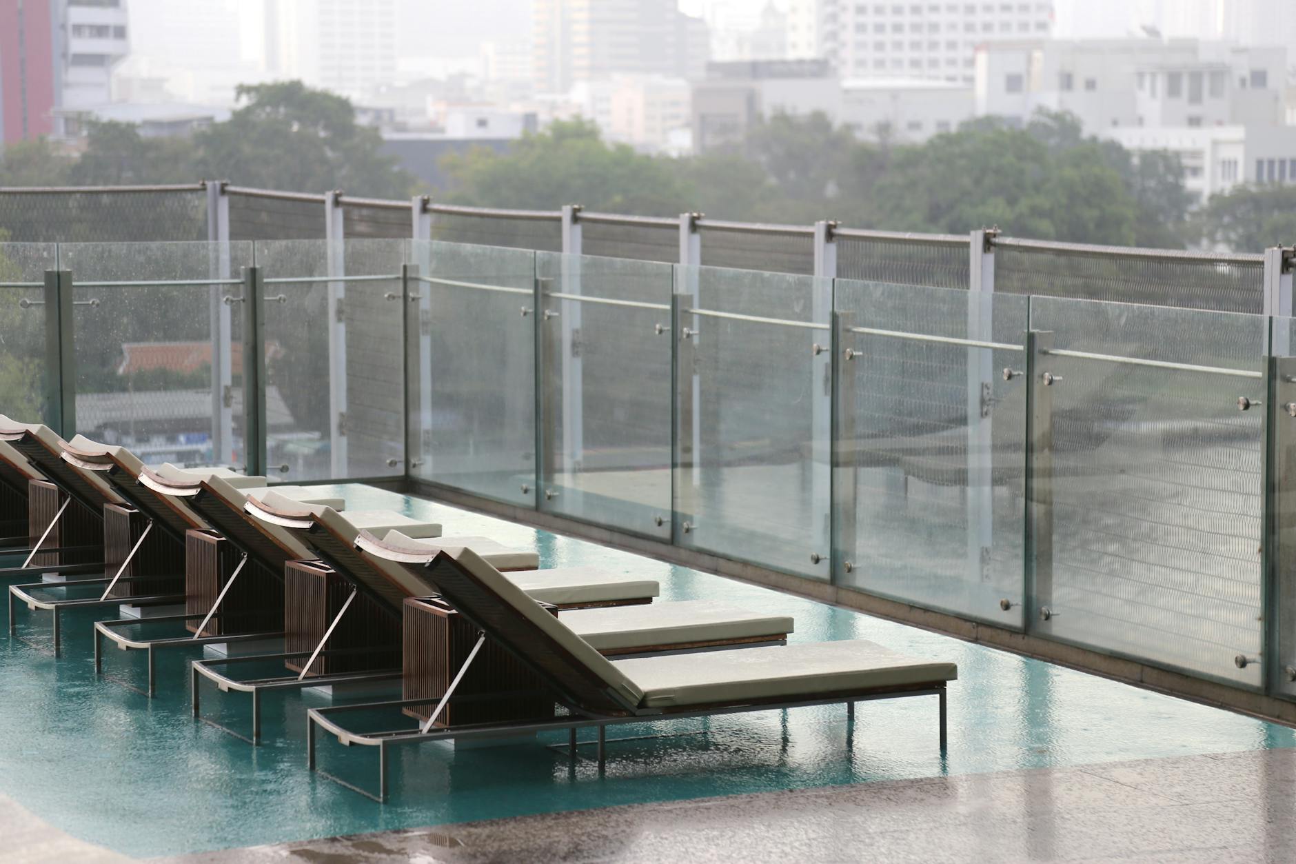 Rooftop terrace view from a luxury Paris hotel spa overlooking the city