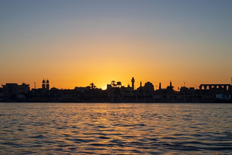 Luxor Temple at sunset on the Nile River