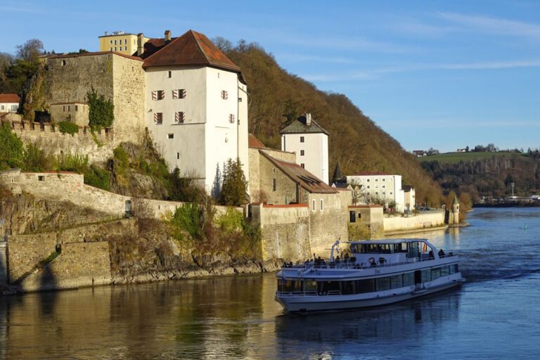 Passau, Germany at sunset on the Danube River