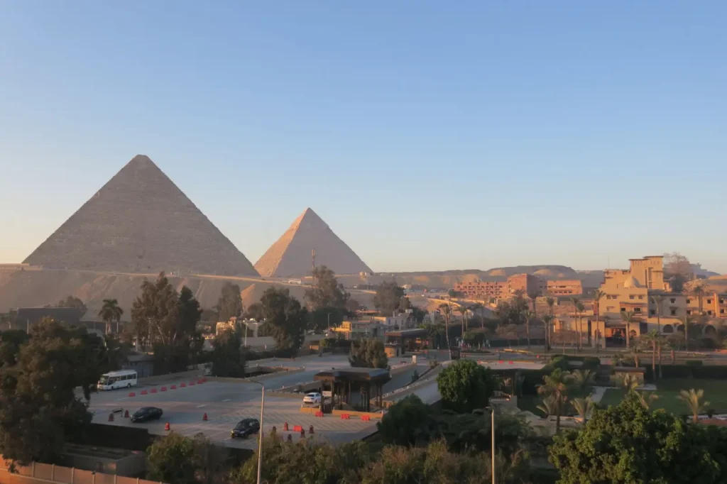 The Great Pyramid of Giza bathed in the first rays of sunlight