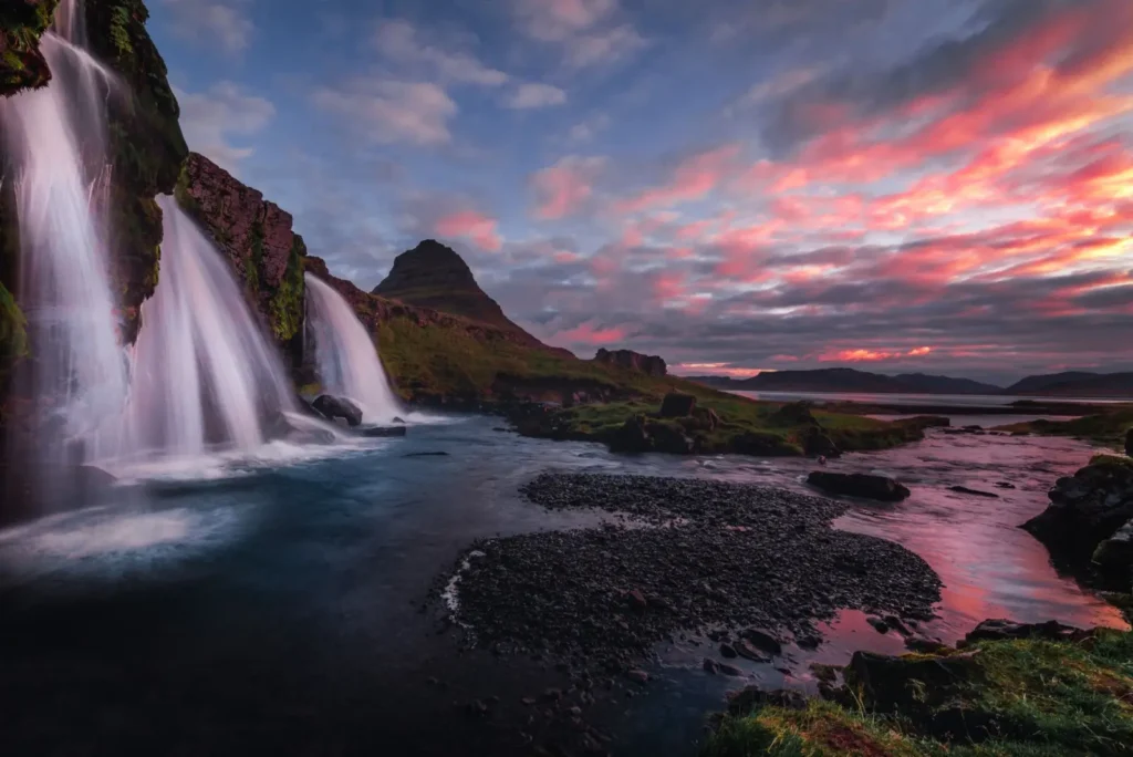 A stunning sunset over the Golden Circle area near Reykjavik, Iceland