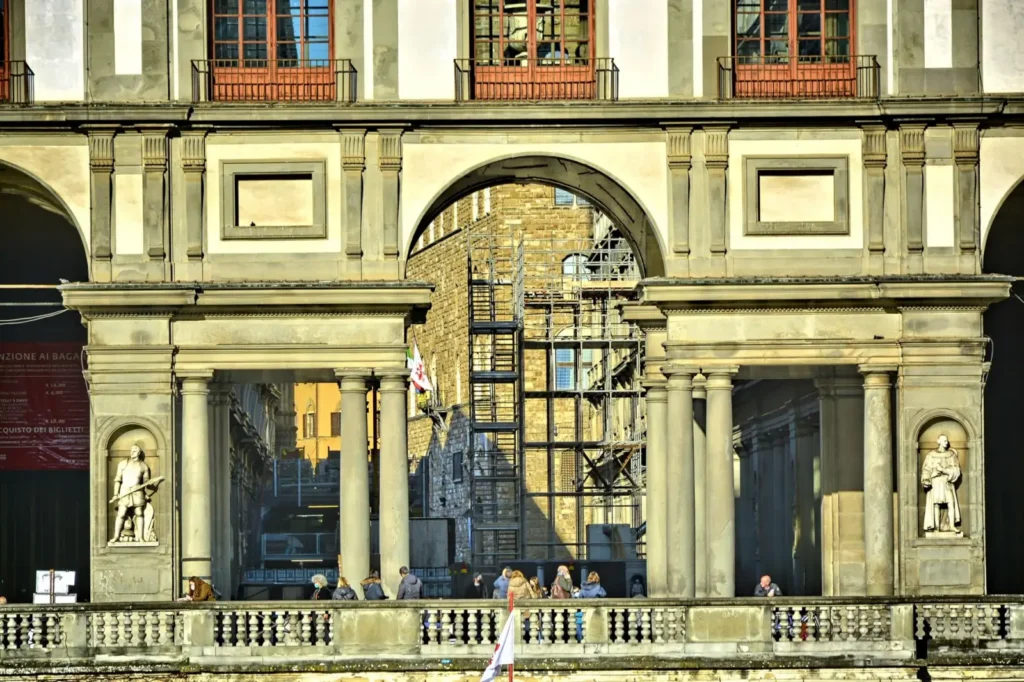 Early morning light illuminates the Uffizi Gallery in Florence