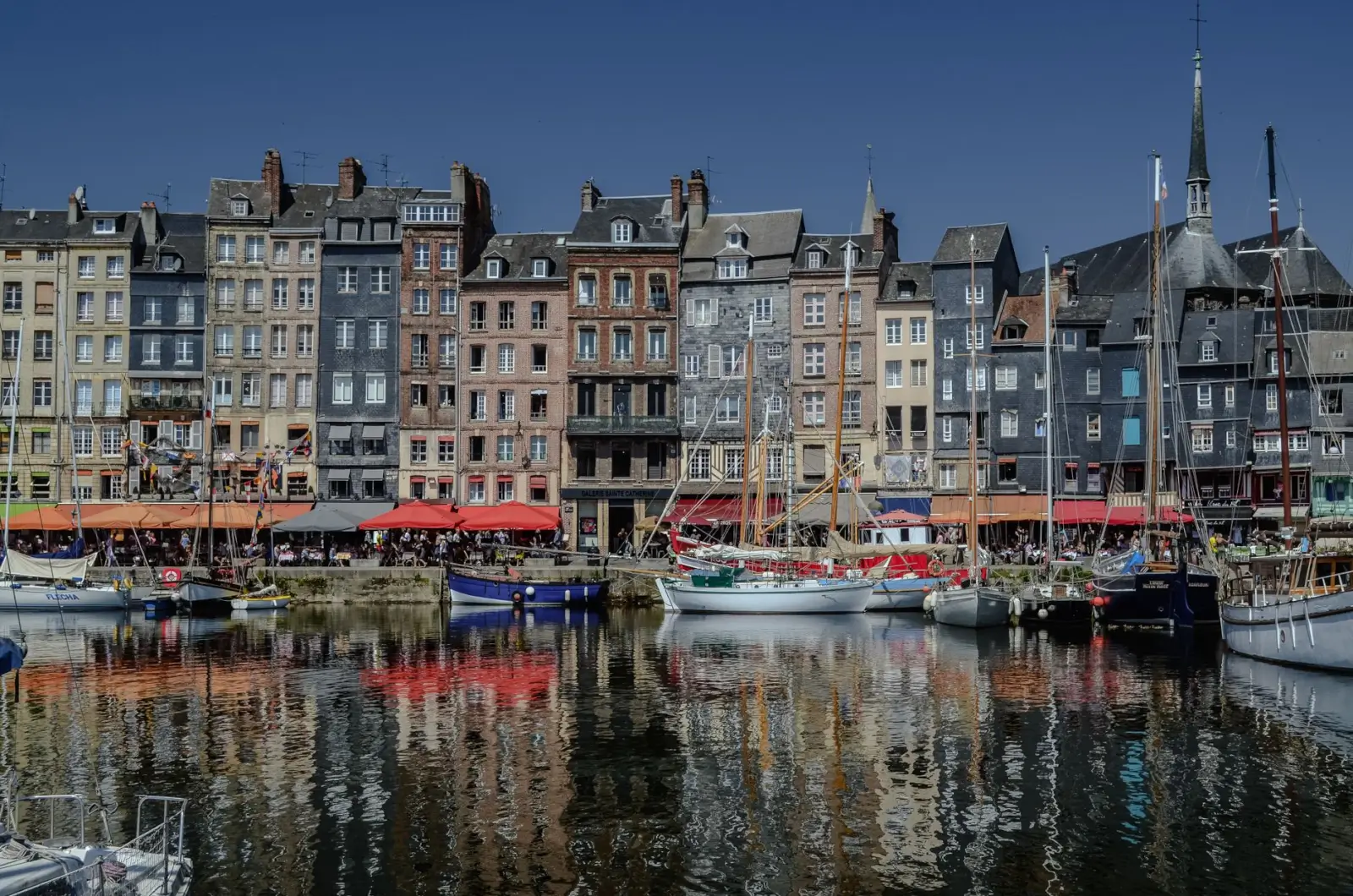 Honfleur harbor Normandy France old town colorful houses
