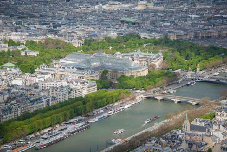 Impressionist gardens along the Seine River in spring
